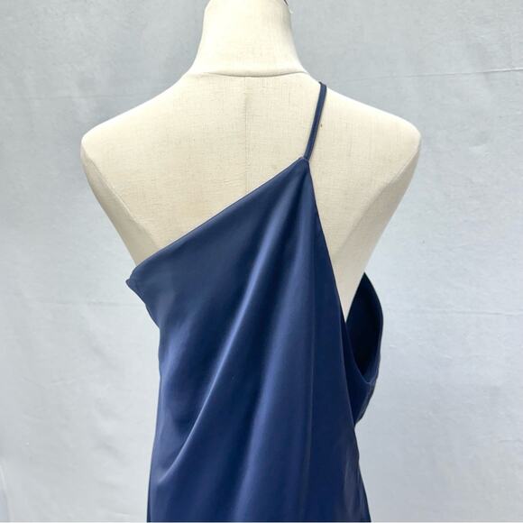 Asos Design one shoulder midaxi dress in satin w/ drape back in navy size 10 NWT - Picture 5 of 15